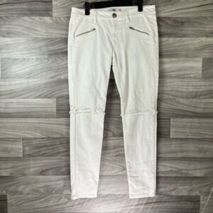 Cabi Womens Skinny Jeans White Distressed Mid Rise Denim Zipper‎ Pockets 6
